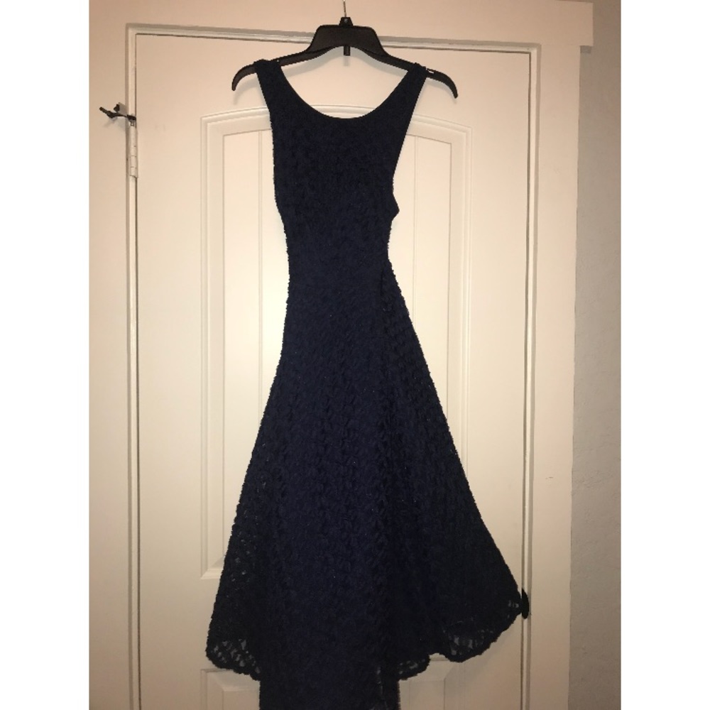 Tea Length, Lace/Flowered Dress, Navy Blue